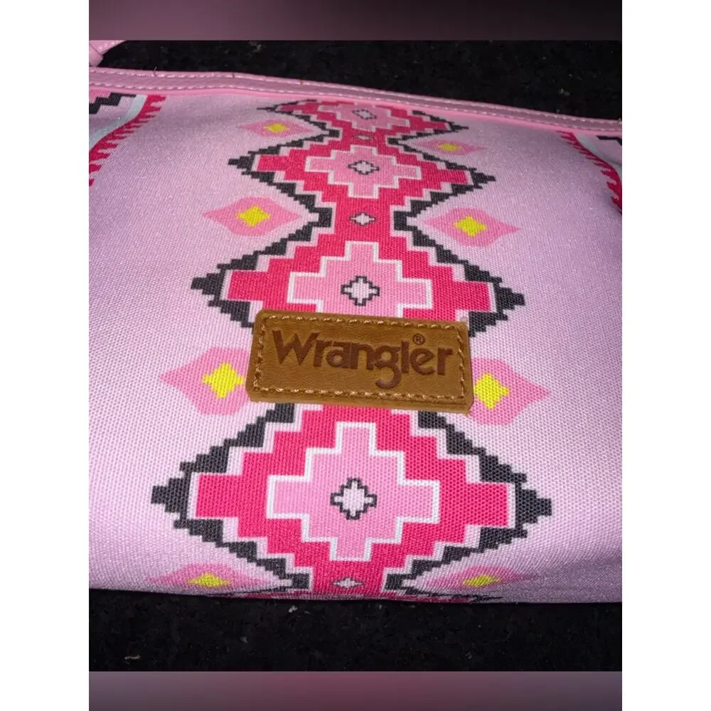 NEW Wrangler Pink Aztec CANVAS MAKEUP Zip Pouch BAG INSIDE SLIP POCKETS